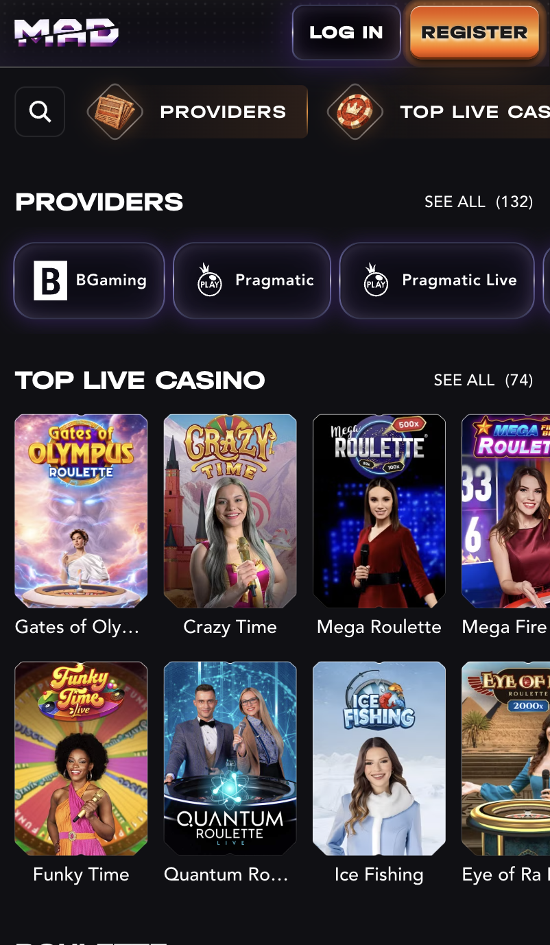 MadCasino mobile view